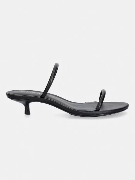 Calvin Klein sandali s tanko usnjeni KITT HEEL SNDL DOUBLE STRAP LTH črna