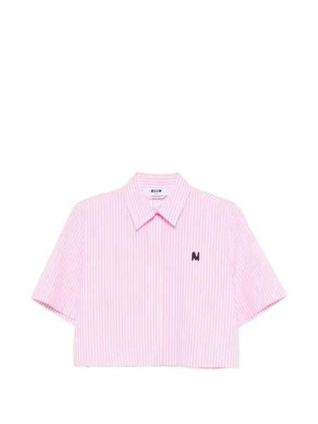 Koszula Msgm w paski o krotszym kroju różowa