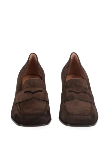 Pantofi cu toc Santoni din piele de căprioară maro