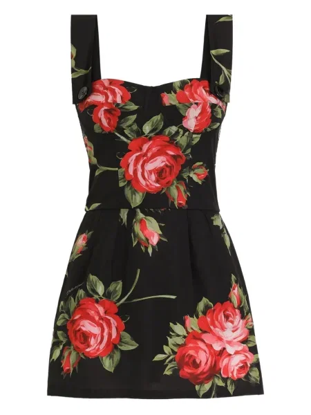 Rochie mini Dolce & Gabbana cu model floral de costum negru