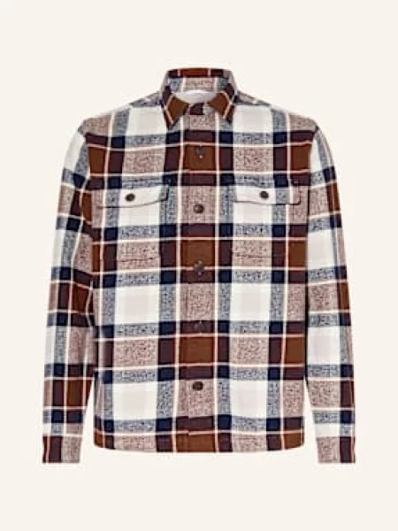 Paul Flanelová Svrchní Košile krémová/ tmavě modrá/ hnědá modrá