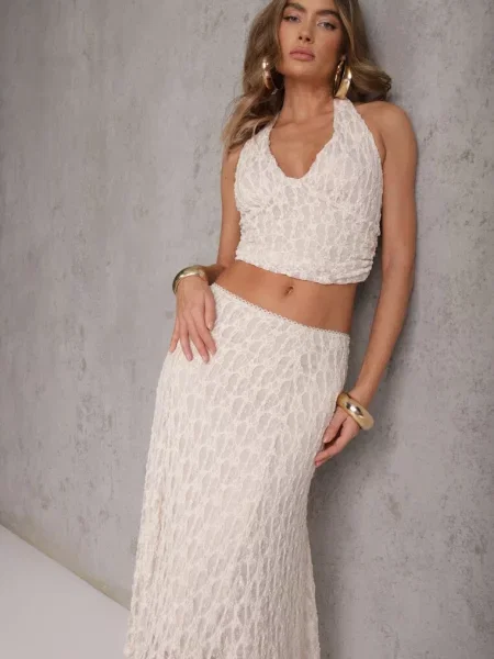 Top Other koronkowy wiązany beżowy