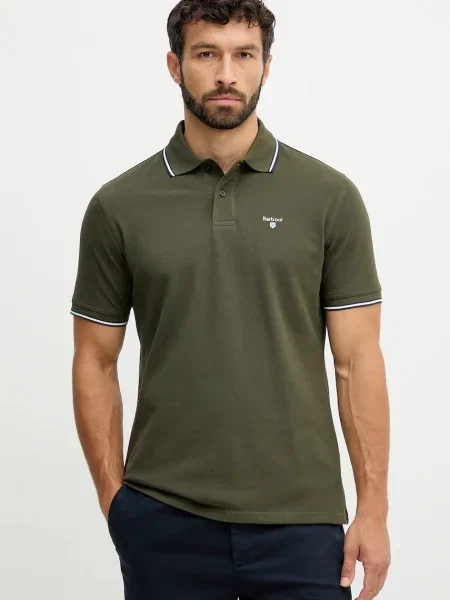 Тениска с яка Barbour с апликация зелено