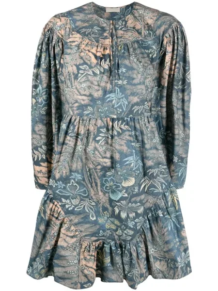 Rochie mini Ulla Johnson cu model floral cu imagine de costum albastru
