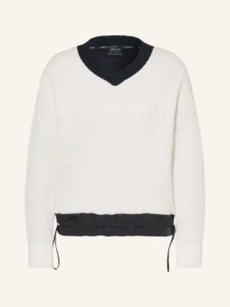 Marc Cain Svetry Z Kombinace Materiálů white and black bílý
