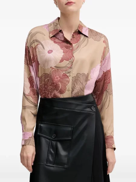 Cămașă Sisley cu model floral maro