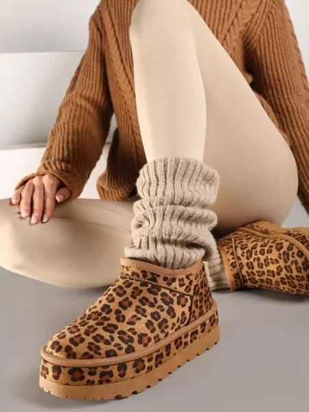 Ghete de zăpadă scurte Vices cu Tivistă Decorativă și Model Leopard Olfedi maro