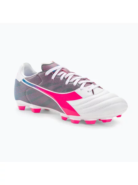 Ghete de fotbal Diadora Brasil Elite Veloce GR LPU pentru bărbați alb/roz fluo/albastru fluo alb