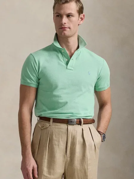 Тениска с яка Polo Ralph Lauren тюркоазено с изчистен дизайн зелено