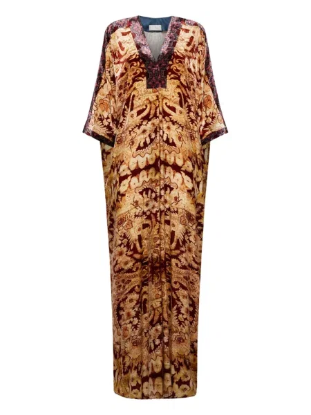 Rochie maxi Pierre-louis Mascia cu imprimeu abstract de costum maro