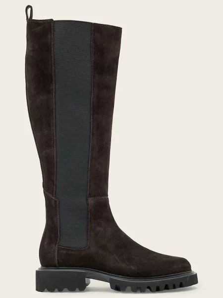 AllSaints kozačky nad kolena semišové Maeve Suede Boot hnědé