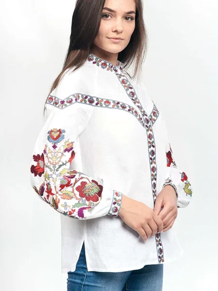 Лляна Вишита сорочка Едельвіка білий