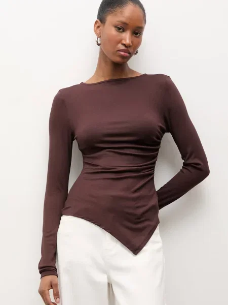 Answear.LAB bluzka asymetryczna z wiskozą brązowa