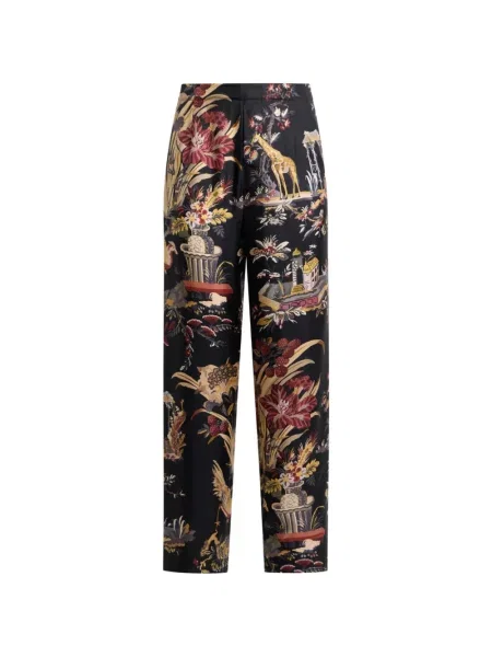 Pantaloni Etro de mătase cu model floral negru