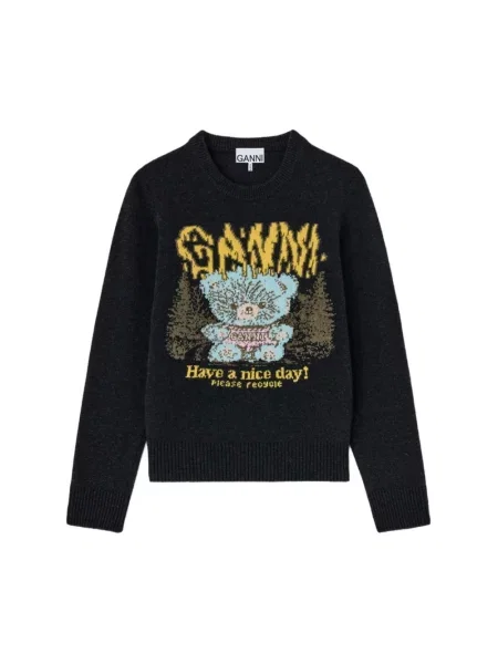 Dzianinowy sweter Ganni typu teddy czarny