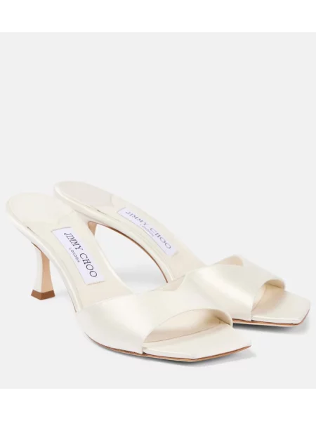 Papuci tip mules Jimmy Choo din satin alb