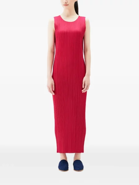 Макси рокля Pleats Please Issey Miyake без ръкави червено