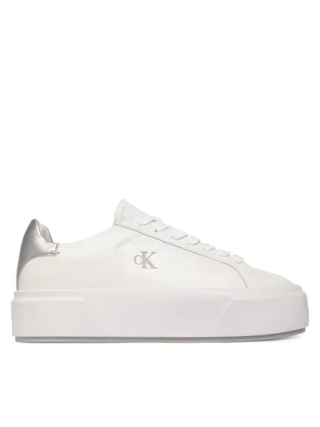 Calvin Klein Sneakersy Flatform Lace Up Lth Met biały