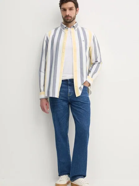Tommy Hilfiger Koszula Oxford Relaxed Fit gelb biała