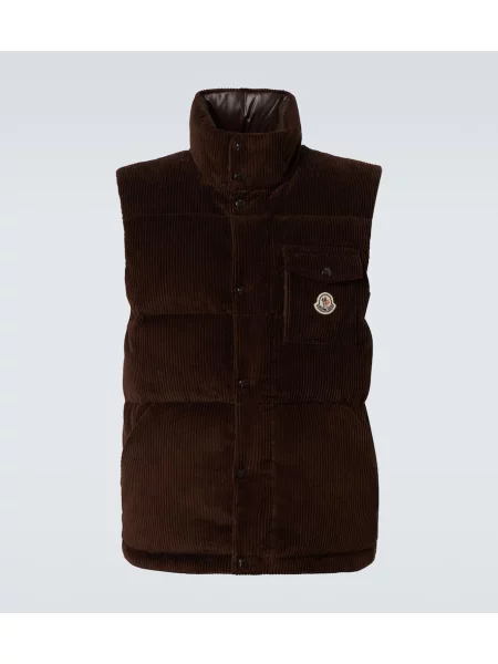 Puh brezrokavnik Moncler iz rebrastega žameta rjava