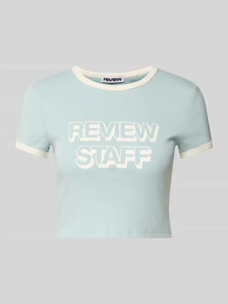 T-shirt krótki z nadrukiem z logo Review błękitna