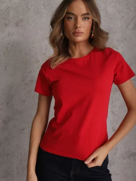 T-shirt z Bawełny z Okrągłym Dekoltem Nedima czerwony