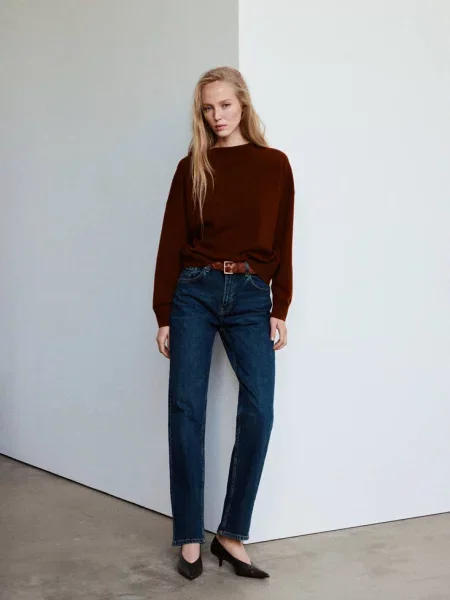 Sweter oversize z okrągłym dekoltem rudy Kobieta S MANGO