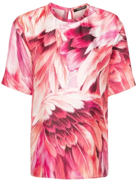 Tricou Roberto Cavalli de mătase cu imagine roz