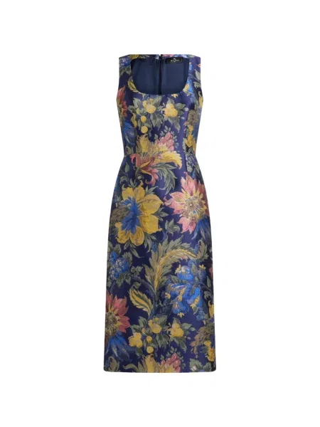 Rochie midi Etro cu model floral din jacard albastru