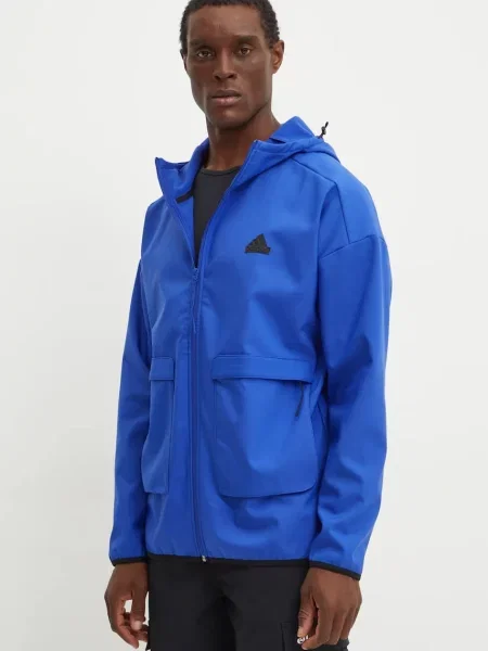 Суичър с качулка Adidas с качулка синьо