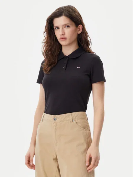 Tommy Jeans Tricou polo Essential negru