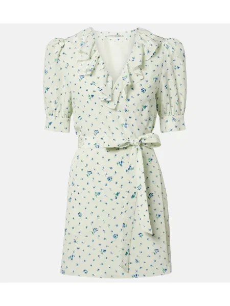 Rochie Alessandra Rich de mătase cu model floral verde