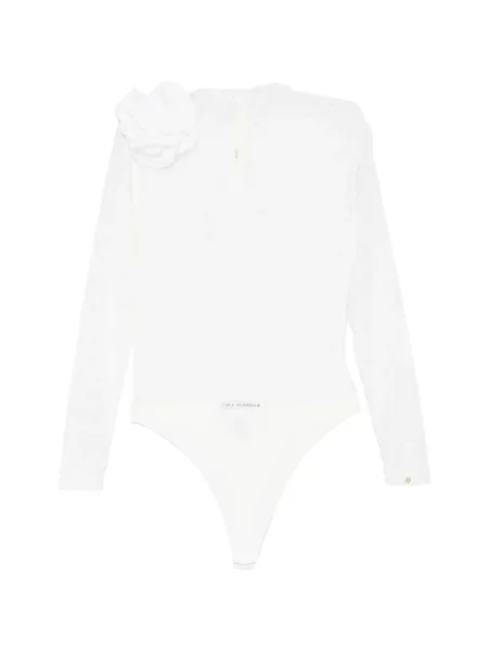 Body Nissa cu model floral cu aplicații din dantelă alb