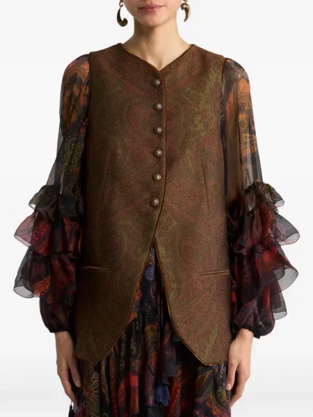 Vestă Etro de lână cu model paisley maro