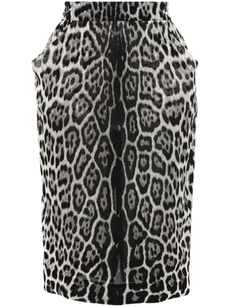 Fustă Saint Laurent de mătase cu imagine cu model leopard negru