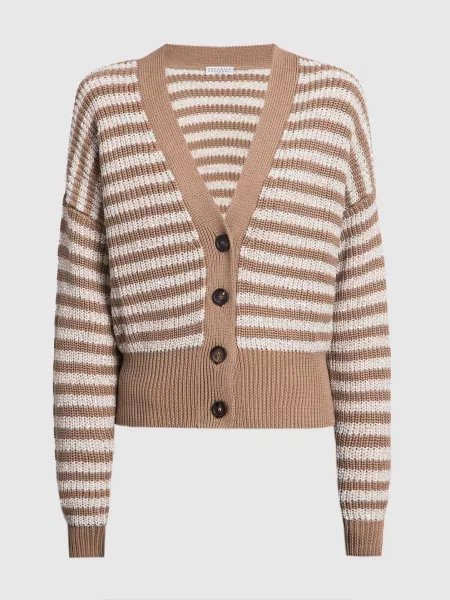 Кардиган в смужку з пайєтками Brunello Cucinelli коричневий