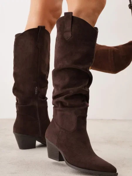 Cizme Ideal din piele cu toc conic conici maro