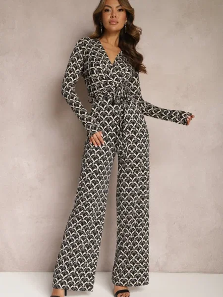 Salopeta cu Model Mozaic cu Decolteu în V și Inafil neagră