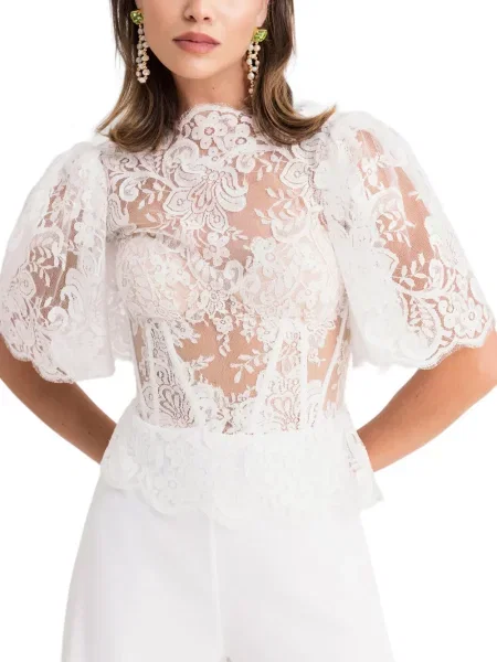 Tricou Gemy Maalouf din dantelă alb