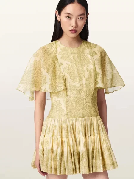 AllSaints rochie de vară cu lyocell YANNA galben