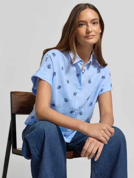 Koszula-bluzka o kroju regular fit z mieszanki lnu model MOLLY' 0039 Italy błękitna