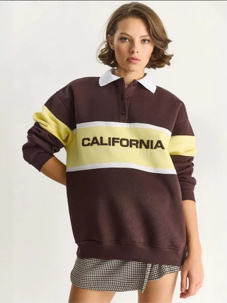 Bianco Lucci Sweater majica moka smeđa / svijetložuta bijela