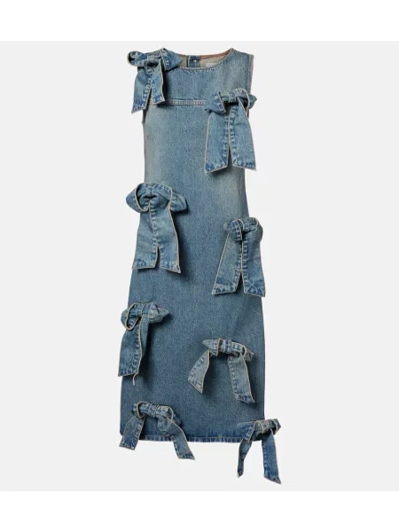 Sukienka jeansowa Ganni z kokardką do kolan garniturowa niebieska