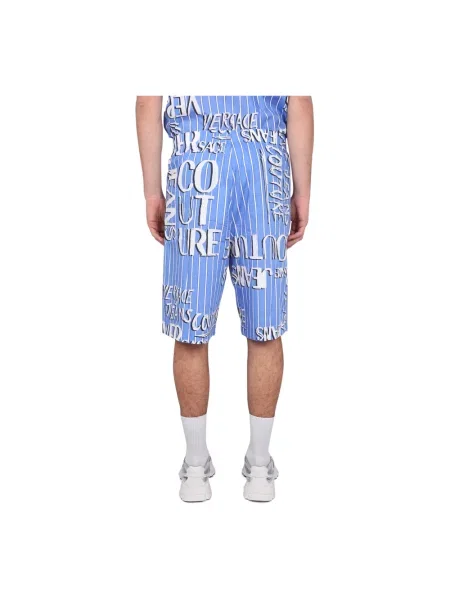 Szorty jeansowe Versace Jeans Couture w paski z logo niebieskie