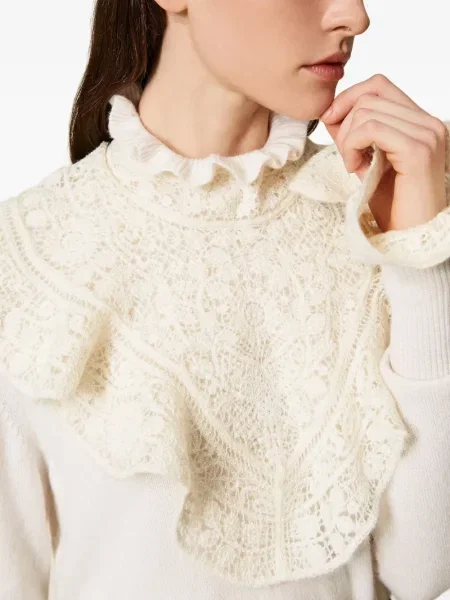 Pulover Twinset cu volane din dantelă alb