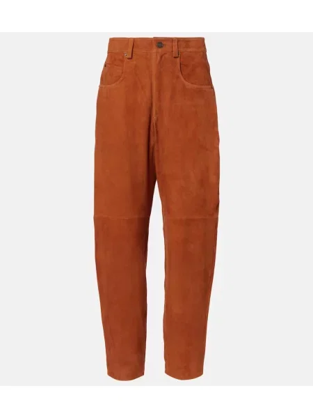 Pantaloni Isabel Marant din piele de căprioară portocaliu