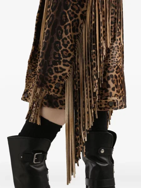 Palton Dolce & Gabbana cu franjuri cu model leopard maro