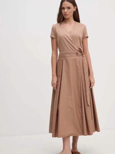 Sandro Ferrone sukienka midi rozkloszowana beżowy