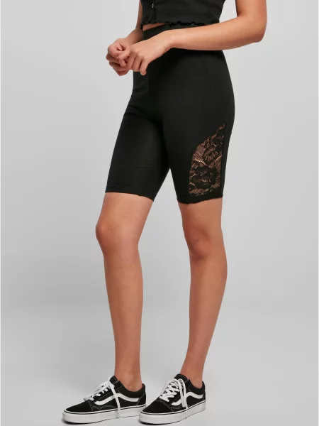 Ciclism pantaloni scurți pentru ciclism Urban Classics cu talie înaltă din dantelă negru