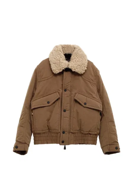 Gulerat matlasat geacă Moncler Grenoble din piele de oaie maro